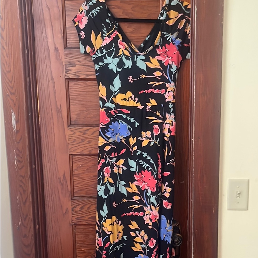Floral V-Neck Black Dress
